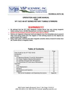 TECHNICAL NOTE 186  OPERATION AND CARE MANUAL FOR VP 710C1-M-KIT SERIES ROTARY TUMBLE STIRRERS