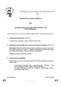 ASSEMBLEIA PARLAMENTAR PARITÁRIA ACPUE Comissão dos Assuntos Políticos ATA da reunião de sábado, 26 de maio de 2012, das 15.00 às[removed]Horsens (Dinamarca)