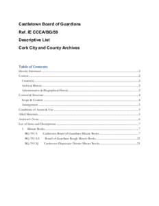 Castletown Board of Guardians Ref. IE CCCA/BG/59 Descriptive List Cork City and County Archives  Table of Contents