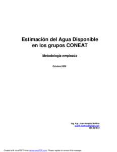 Estimación del Agua Disponible en los grupos CONEAT Metodología empleada Octubre[removed]Ing. Agr. Juan Horacio Molfino