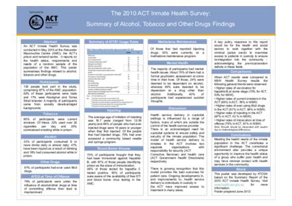 The 2010 ACT Inmate Health Survey: Summary of Alcohol, Tobacco and Other Drugs Findings Abstract Summary of ATOD Usage Rates