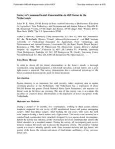 Survey of Common Dental Abnormalities in 483 Horses... by J.W.E. Peters, B. de Boer, G.B.M. Broeze-ten Voorde et al. - AAEP Focus 2006