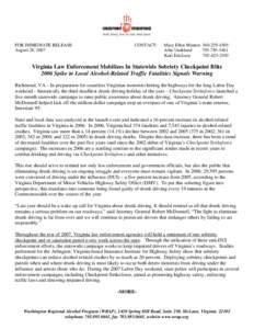FOR IMMEDIATE RELEASE August 28, 2007 CONTACT:  Mary Ellen Menton
