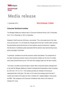 A division of Westpac Banking Corporation ABN[removed]Media release Strict Embargo 10:30am  11 December 2013
