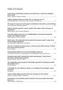 Table of Contents Social ecology of information exchange in networked teams: Lessons from biological motor control Eugene Aidman, Christina Stothard........................................................................