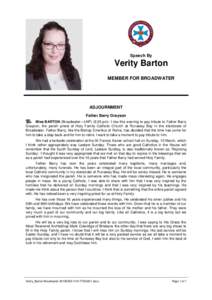 Hansard, 20 MarchSpeech By Verity Barton MEMBER FOR BROADWATER