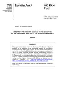 UNESCO. Executive Board; 180th; Report by the Director-General on the execution of the programme adopted by the General Conference; 2008