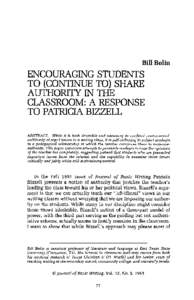 Bill Bolin  ENCOURAGING STUDENTS TO (CONTINUE TO) SHARE AUTHORITY IN THE CLASSROOM: A RESPONSE