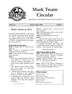 Mark Twain Circular Newsletter of the Mark Twain Circle of America Volume 16
