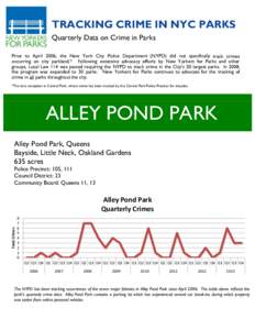 TRACKING CRIME IN NYC PARKS Quarterly Data on Crime in Parks Prior to April 2006, the New York City Police Department (NYPD) did not specifically track crimes occurring on city parkland.* Following extensive advocacy eff