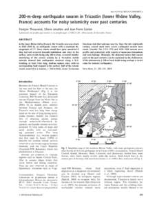 doi: j00875.x  200-m-deep earthquake swarm in Tricastin (lower Rhoˆne Valley, France) accounts for noisy seismicity over past centuries Franc¸ois Thouvenot, Liliane Jenatton and Jean-Pierre Grat