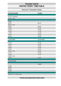 Easdale Island WINTER FERRY TIMETABLE Runs from 1st November to Easter