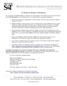Microsoft Word - Quick Reference - To Establish Missouri Residency.doc