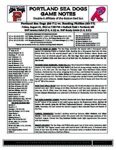 Moves:  PORTLAND SEA DOGS GAME NOTES Double-A Affiliate of the Boston Red Sox Portland Sea Dogs[removed]vs. Reading Phillies[removed])