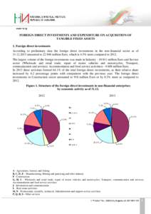 FOREIGN DIRECT INVESTMENTS AND EXPENDITURE ON ACQUISITION OF TANGIBLE FIXED ASSETS 1. Foreign direct investments According to preliminary data the foreign direct investments in the non-financial sector as of[removed]a