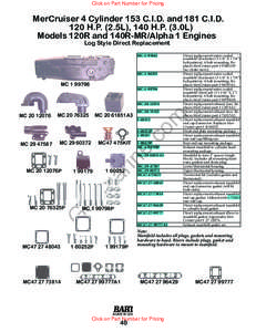 Click on Part Number for Pricing  MerCruiser 4 Cylinder 153 C.I.D. and 181 C.I.D. 120 H.P. (2.5L), 140 H.P. (3.0L) Models 120R and 140R-MR/Alpha 1 Engines Log Style Direct Replacement