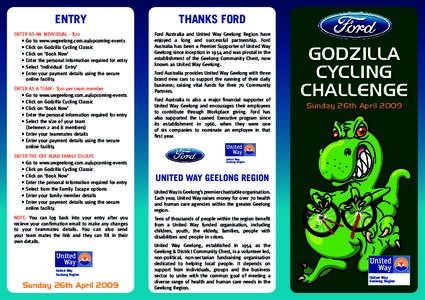 ENTRY  THANKS FORD ENTER AS AN INDIVIDUAL - $70 	 • Go to www.uwgeelong.com.au/upcoming-events