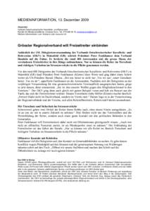 MEDIENINFORMATION, 13. Dezember 2009 Absender: Verband Ostschweizerischer Kavallerie- und Reitvereine Kontakt fÄr Medienschaffende: Andreas Stutz, Tel[removed], [removed] Weitere Informationen zum Verba