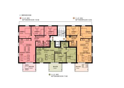 2. OBERGESCHOSS 6 4 ½ ZI - WHG NETTOWOHNFLÄCHE 104 M2 4 3 ½ ZI - WHG NETTOWOHNFLÄCHE 82 M2