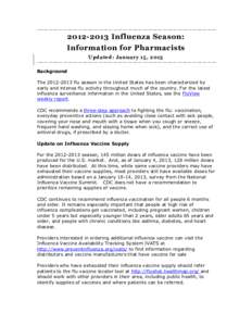 [removed]Influenza Season: Information for pharmacists