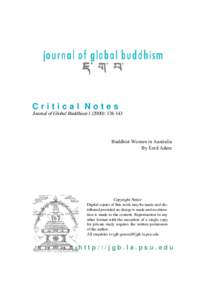 Critical Notes  Journal of Global Buddhism[removed]): [removed]Buddhist Women in Australia By Enid Adam