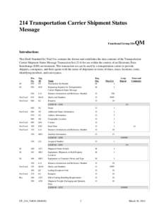 214 Transportation Carrier Shipment Status Message Functional Group ID= QM