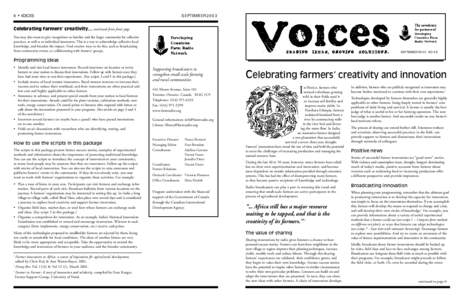 6 • VOICES  SEPTEMBER 2003 Celebrating farmers’ creativity... continued from front page You may also want to give recognition to families and the larger community for collective