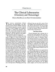 Chapter   The Clinical Laboratories (Chemistry and Hematology) Donna MacMillan and Kent B. Lewandrowski