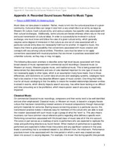 Appendix A: Recorded Sound Issues Related to Music Types (BIBFRAME AV Modeling Study: Defining a Flexible Model for Description of Audiovisual Resources)