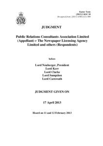 Public Relations Consultants Association Limited (Appellant) v The Newspaper Licensing Agency Limited and others (Respondents)