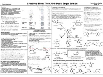 Creativity From The Chiral Pool: Sugar Edition  Ruben Martinez Disclaimer This group meeting is in no way meant to be comprehensive. There is an enormous body