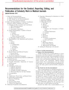 This archived document is no longer current. The current document is available at www.icmje.org.  Recommendations for the Conduct, Reporting, Editing, and Publication of Scholarly Work in Medical Journals Updated Decembe