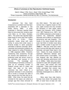 Effects of Lameness on Sow Reproduction: Nutritional Impacts Mark E. Wilson1, PhD, Terry L. Ward1, PhD, Christof Rapp2, PhD 1 Zinpro Corporation, Eden Prairie, MN 2 Zinpro Corporation, Gerard Doustraat 4A, 5831 CC Boxmee