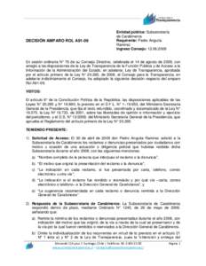 DECISIÓN AMPARO ROL A91-09  Entidad pública: Subsecretaría de Carabineros Requirente: Pedro Anguita Ramírez