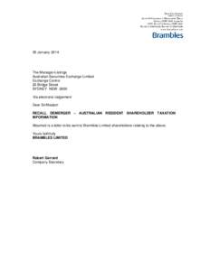 Bramble / Demerger / Dividend / Mergers and acquisitions / Share / Financial economics / Finance / Business / Stock market / Brambles Limited