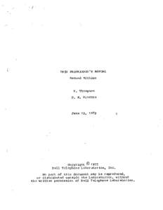 UNIX PROGRAMMER’S MANUAL Second Edition K. Thompson D. M. Ritchie