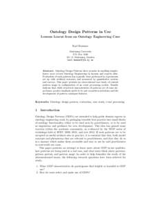 Ontology Design Patterns in Use Lessons Learnt from an Ontology Engineering Case Karl Hammar J¨ onk¨ oping University