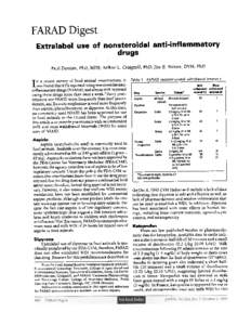 FARAD Digest Extralabel use of nonsteroidal anti-inflammatory drugs Paul Damian, PhD, MPH; Arthur L. Craigmill, PhD; Jim E. Riviere, DVM, PhD I n a recent survey of food animal veterinarians, it wasfound that 93%reported