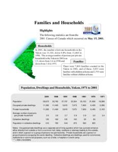 Families and Households Highlights The following statistics are from the 2001 Census of Canada which occurred on May 15, 2001. Households In 2001, the number of private households in the