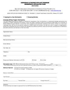 CORPORATE & PARTNER AFFILIATE PROGRAM MEMBERSHIP APPLICATION FORM[removed]New York Association of Alcoholism & Substance Abuse Providers, Inc[removed] • Fax: ([removed] • E-mail: [removed] • www