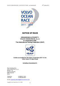 VOLVO OCEAN RACE[removed]NOTICE OF RACE: inc Amendment 6  th