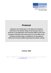 CEIOPS-DOC[removed]Rev1 30 October 2009 Protocol Relating to the Collaboration of the Relevant Competent Authorities of the Member States of the European Union in