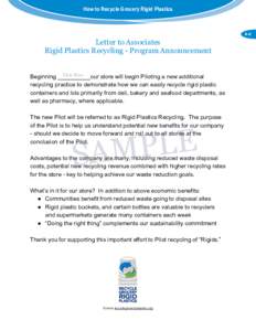 How to Recycle Grocery Rigid Plastics  Letter to Associates Rigid Plastics Recycling - Program Announcement Letter to Associates 