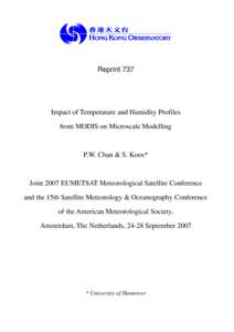 Reprint 737  Impact of Temperature and Humidity Profiles from MODIS on Microscale Modelling  P.W. Chan & S. Koos*