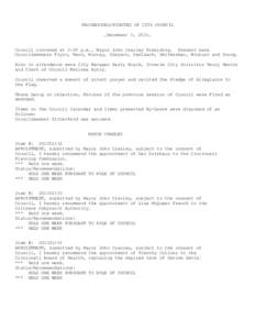 PROCEEDINGS/MINUTES OF CITY COUNCIL …December 3, 2014… Council convened at 2:05 p.m., Mayor John Cranley Presiding. Present were Councilmembers Flynn, Mann, Murray, Simpson, Seelbach, Smitherman, Winburn and Young. A