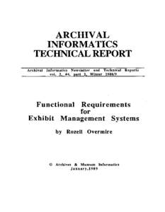 ARCHIVAL INFORMATICS TECHNICAL REPORT Archival  Informatics Newsletter and Technical