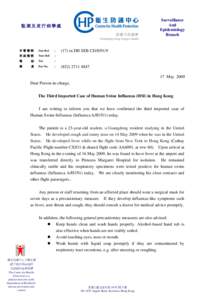 The Third Imported Case of Human Swine Influenza (HSI) in Hong Kong