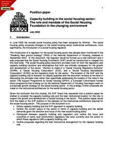 Position Paper; Locating capacity building in the social housing sector: The role, mandate and location of the Social Housing Foundation