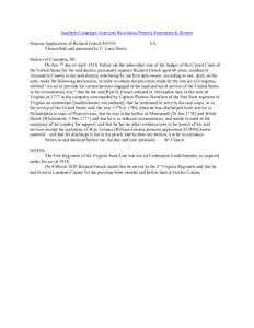 Southern Campaign American Revolution Pension Statements & Rosters Pension Application of Richard French S35955 Transcribed and annotated by C. Leon Harris. VA