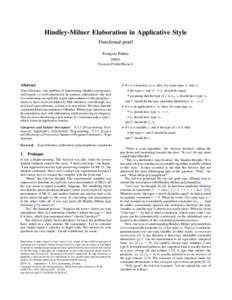 Hindley-Milner Elaboration in Applicative Style Functional pearl François Pottier INRIA 